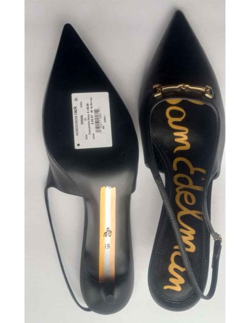 Women’s Sam Edelman Black Leather Kitten Heel Slingback Pumps – Pointed Toe